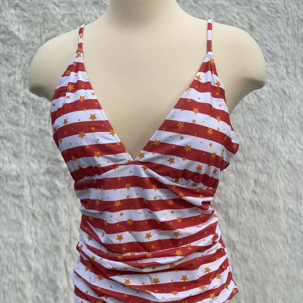 New Phurro Women V Neck One Piece Swimsuit Ruched Tummy Control Swimwear